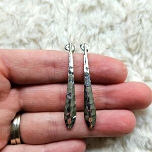 Vintage Avon Hammered Pierced Earrings, Sleekly Simple, Silver Plated, Teardrop
